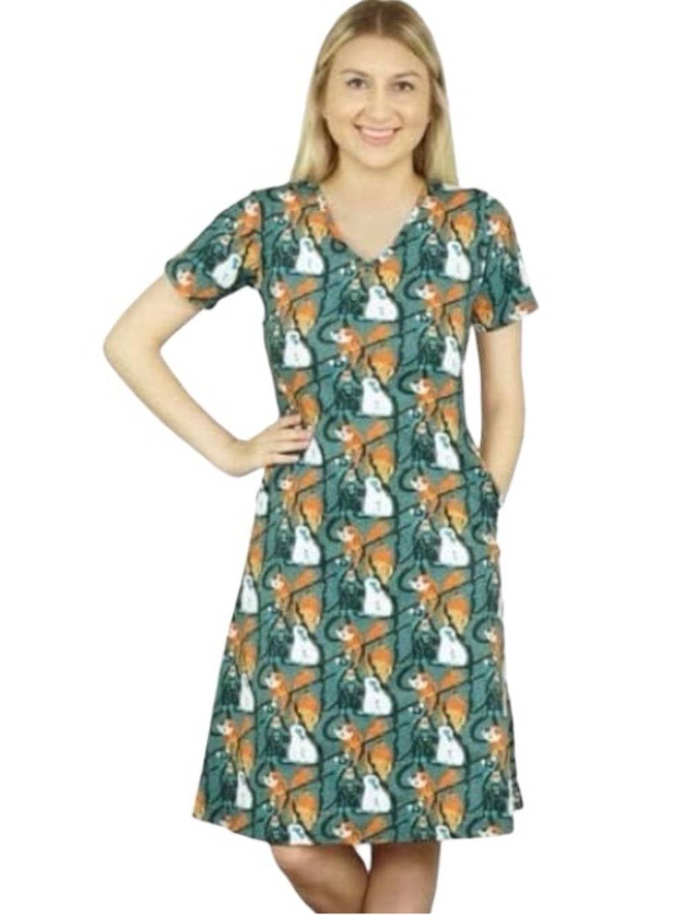Svaha Barrel of Monkeys Print Novelty Fun Cap Sleeve Mini Dress Women's Large
